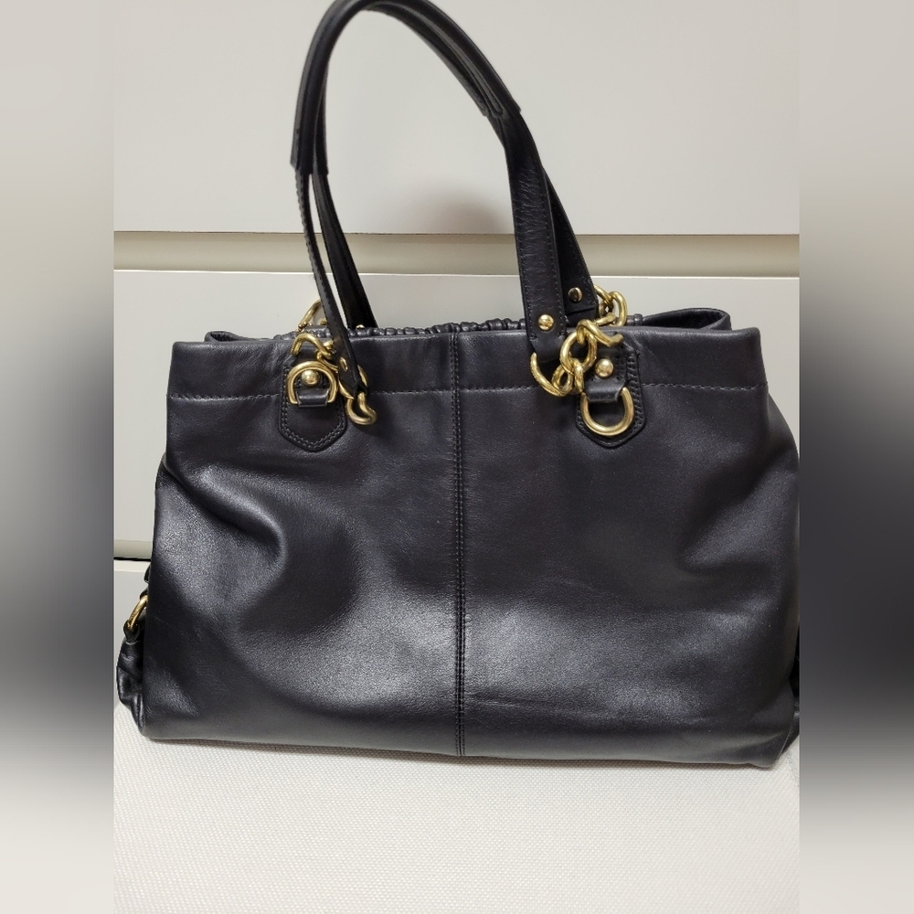 Coach Vintage Ashley Black Pleated Leather Chain Shoulder Bag Tote Purse - Picture 4 of 15